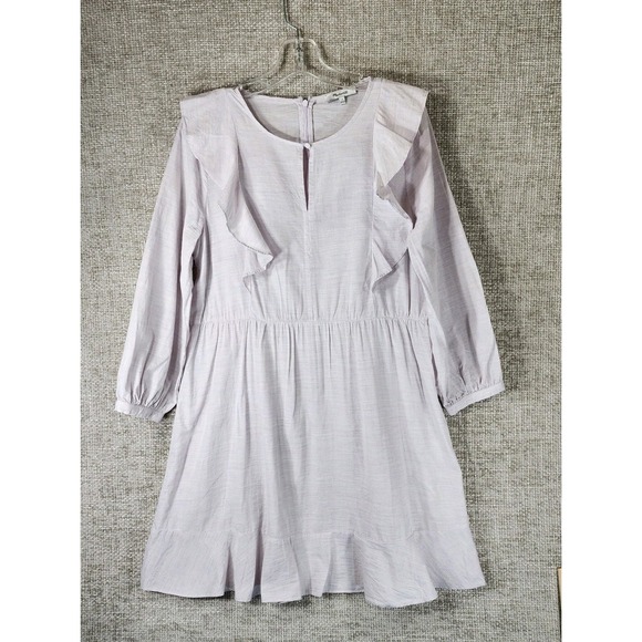 Madewell Dresses & Skirts - Madewell Long Sleeve Ruffle Dress Womens 10 Pale Lavender Cotton Blend Cottage